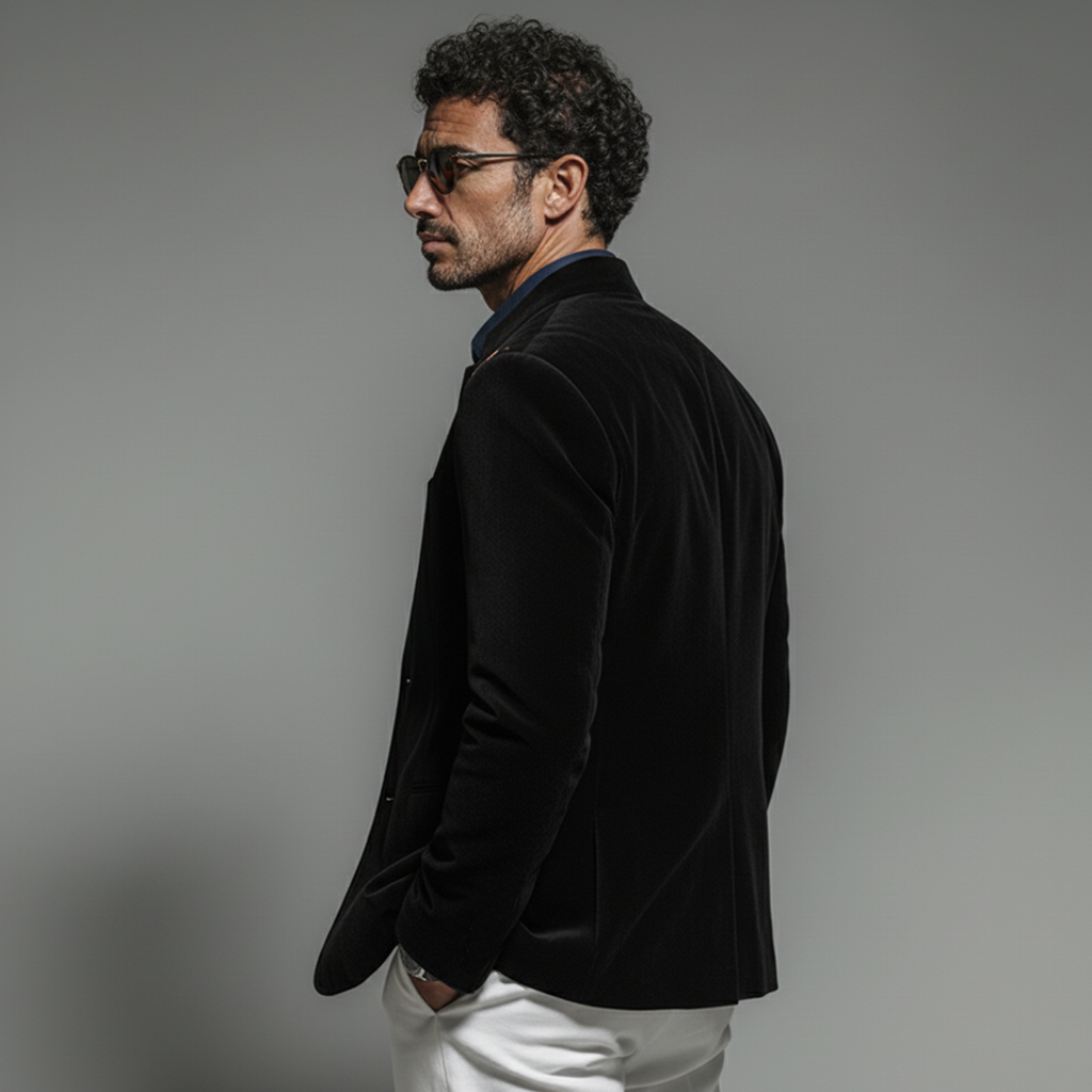 Men's Classic Vintage Stand-collar Embroidered Faux Velvet Jacket MTA0957L4K