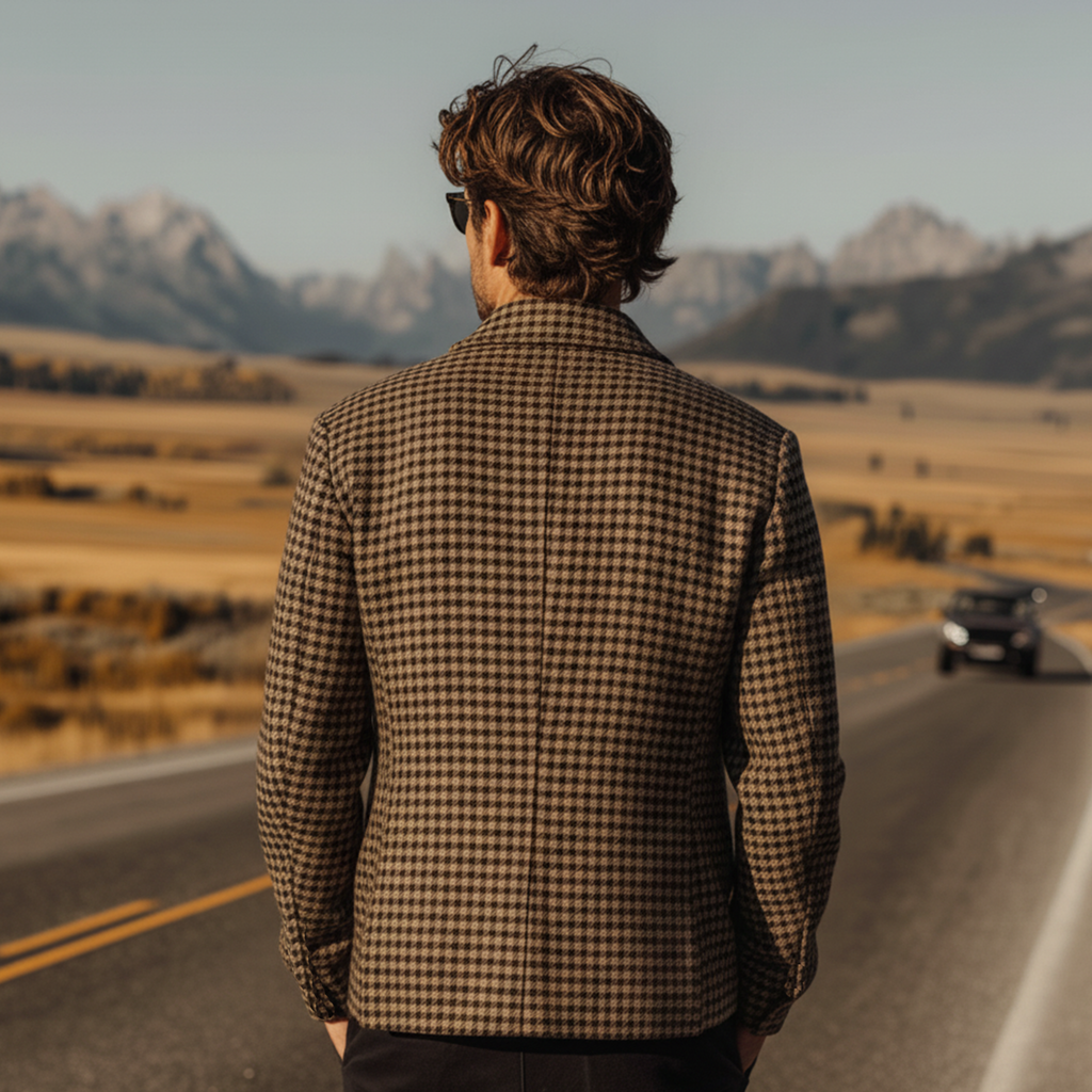 Men's Classic Vintage Lapel Double-breasted Houndstooth Wool Jacket MTA0988L8K