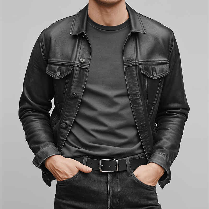 Men's Retro Casual PU LapelJacket MTA0931L3TO