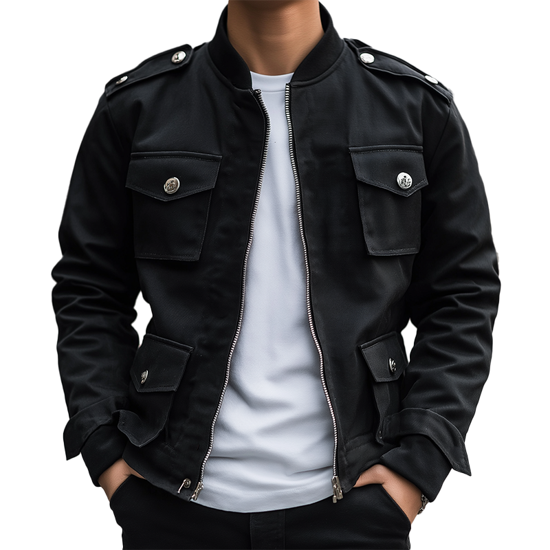 Men's Vintage-style Simple Multi-pocket Cotton Blend Zip-up Jacket MTA0977L2P