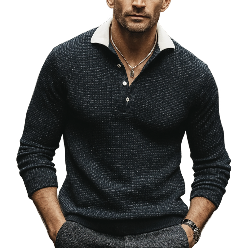 Men's Business Color-blocked Polo Collar Knit Sweater MTA0928L8U