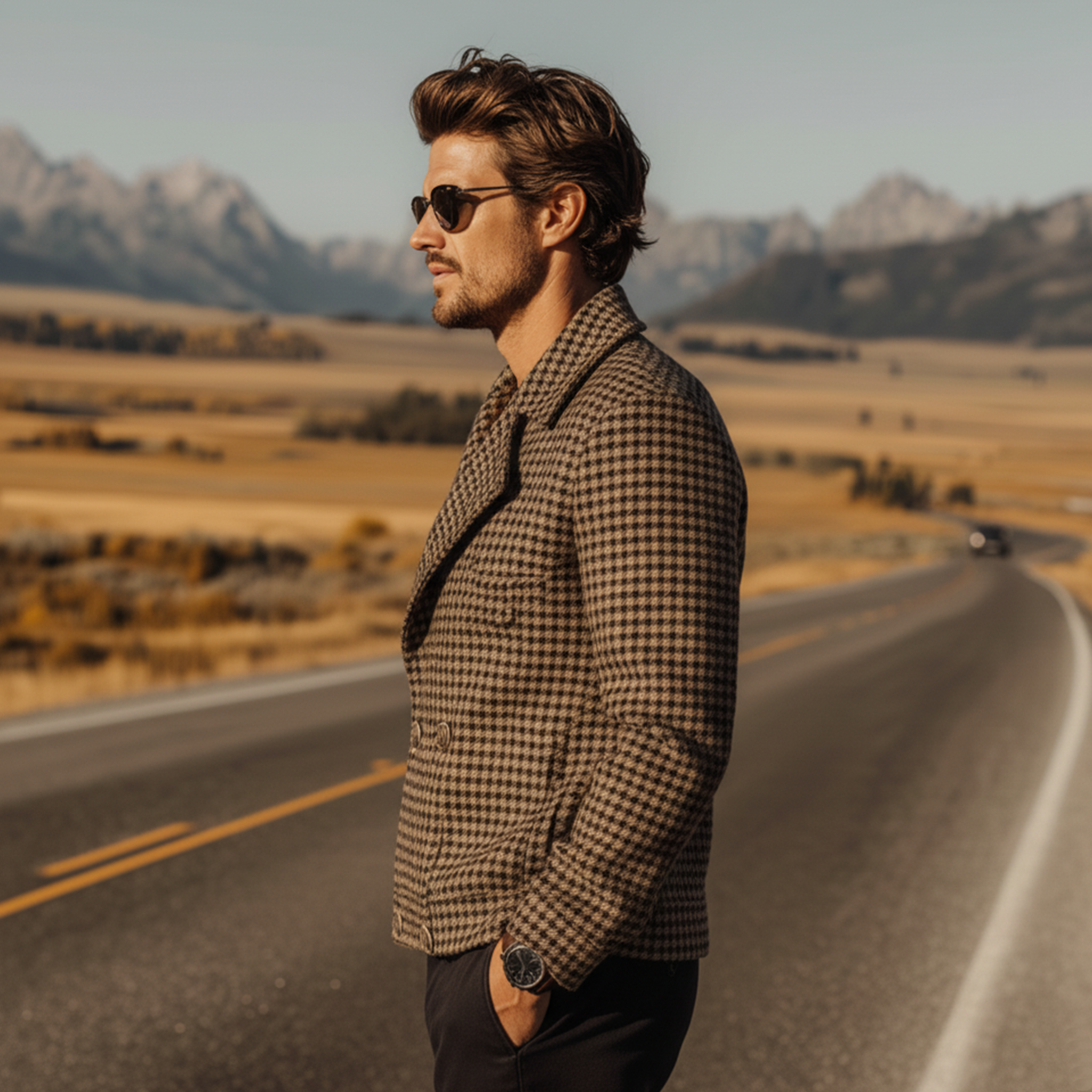 Men's Classic Vintage Lapel Double-breasted Houndstooth Wool Jacket MTA0988L8K