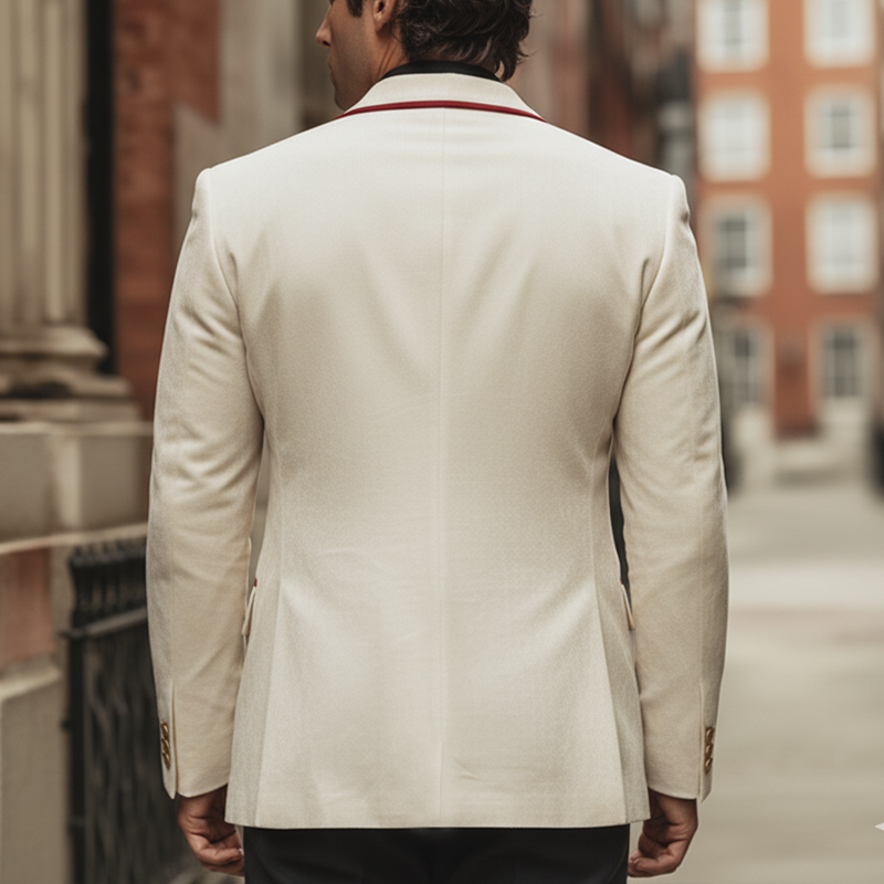 Men's Business Velvet Patchwork Trim Two-button Double-vented Blazer MTA0949L4U