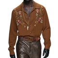 Men's Personalized And Stylish Embroidered Faux Suede Long-sleeved Shirt MTA0970L7K