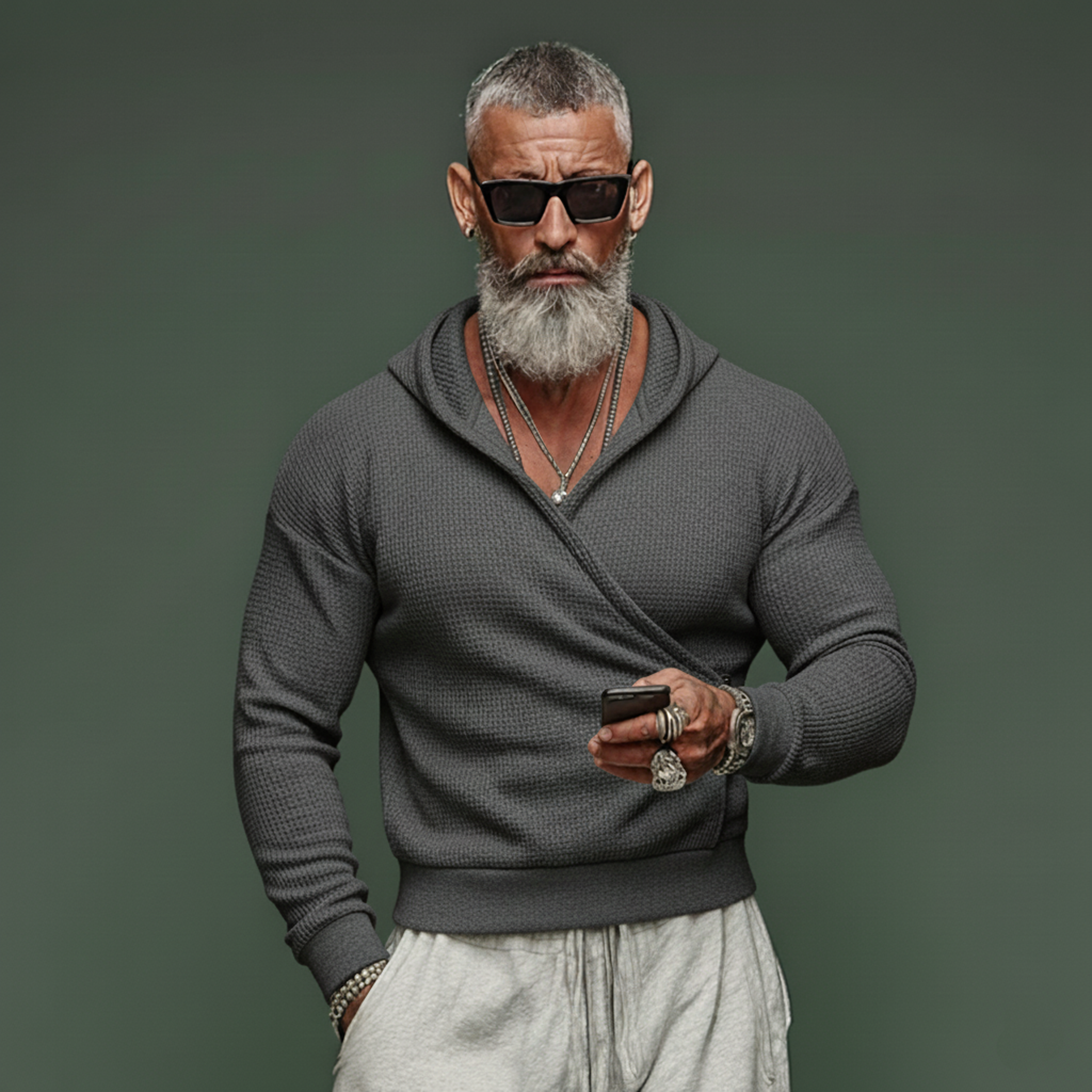 Men's Stylish And Trendy Waffle Hooded Slim-fit Sweatshirt MTA0972L7K