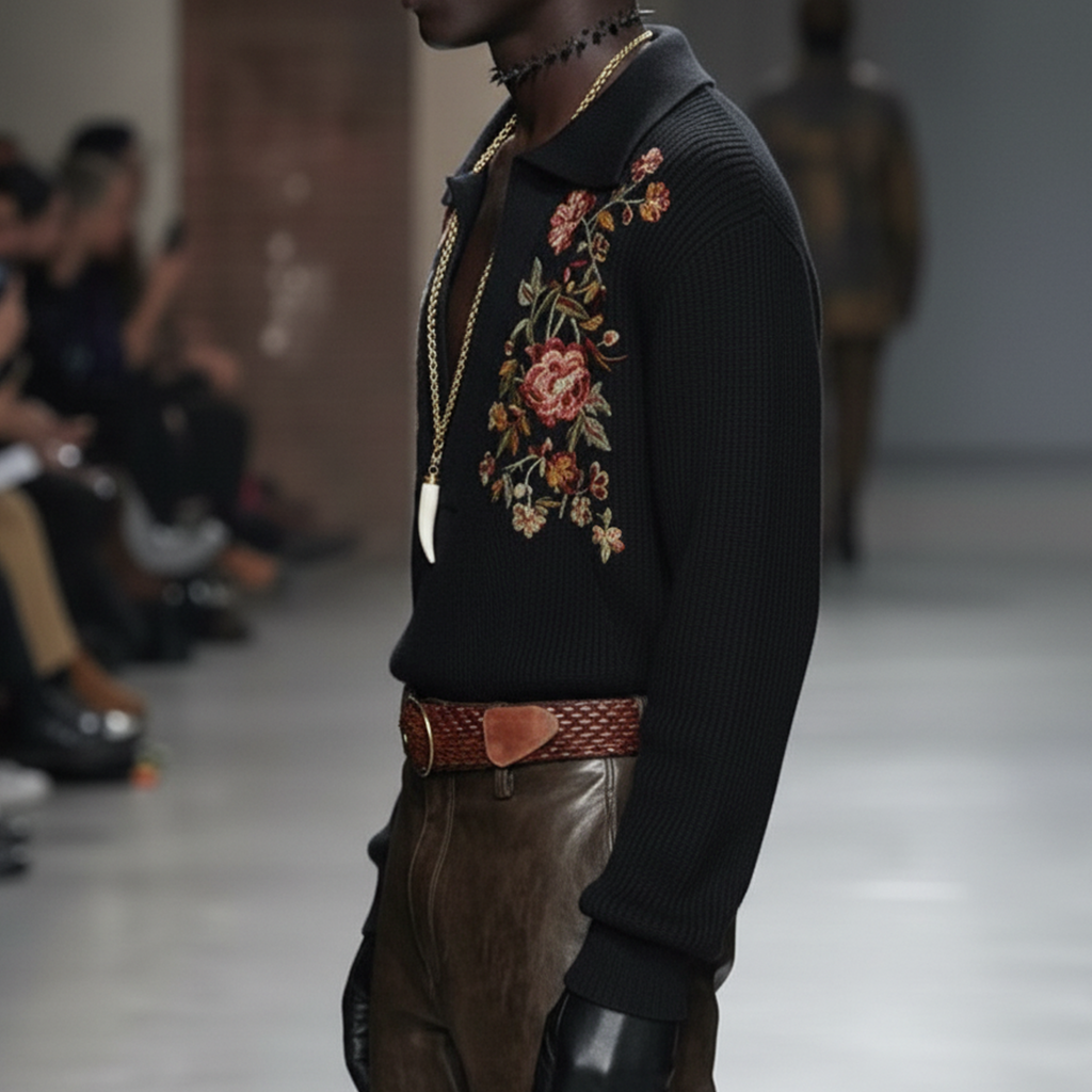 Men's Personalized And Stylish Embroidered Deep V-neck Sweater MTA0911L5K