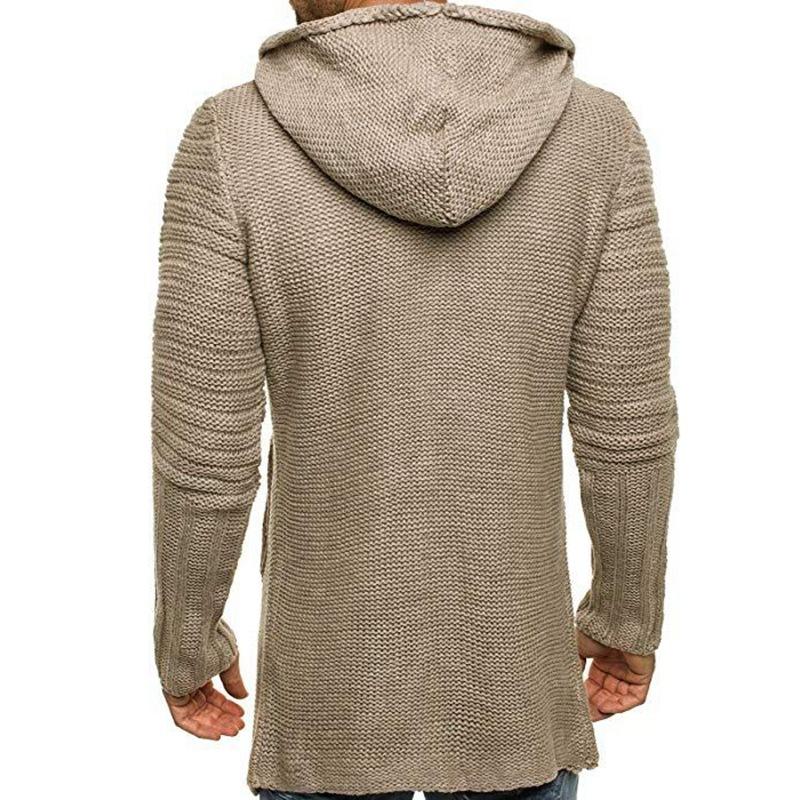 Men's Casual Hooded Single Breasted Long Sleeve Mid Length Knit Cardigan 90721661M